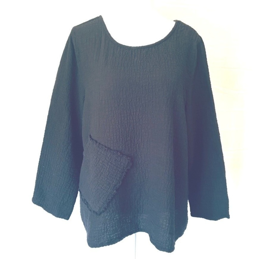 Habitat Black Tunic Top‎ Small Textured Pucker Shirt Lagenlook Minimalist
